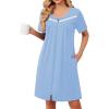 Ekouaer Zipper Robes for Women Short Sleeve Bathrobes Lace Lightweight House Coat Soft Zip Up Nightgowns with Pockets(Light Blue)
