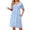 Ekouaer Zipper Robes for Women Short Sleeve Bathrobes Lace Lightweight House Coat Soft Zip Up Nightgowns with Pockets(Light Blue Floral)