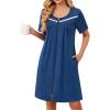 Ekouaer Zipper Robes for Women Short Sleeve Bathrobes Lace Lightweight House Coat Soft Zip Up Nightgowns with Pockets(Navy Blue)