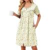 Ekouaer Zipper Robes for Women Short Sleeve Bathrobes Lace Lightweight House Coat Soft Zip Up Nightgowns with Pockets(Yellow & Red Floral)