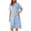 Ekouaer Zipper Robes for Women Waffle Knit Bathrobes Short Lightweight Knee Length Loungewear with Pockets S-XXL(A-light Blue)