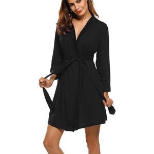 Ekouaer Womens Robe Lightweight Cotton Robes Short Knit Bathrobe Soft Ladies Sleepwear with Pockets(01- Black)
