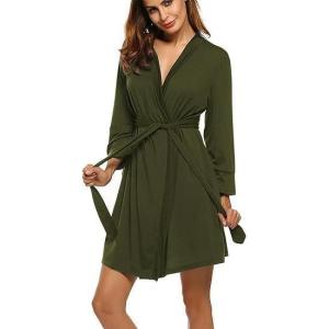 Ekouaer Womens Robe Lightweight Cotton Robes Short Knit Bathrobe Soft Ladies Sleepwear with Pockets(Army Green)