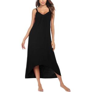 Ekouaer Women’s Sleeveless Long Nightgown Full Slip Nightdress Soft Sleepdress V Neck Nightshirt(Black)