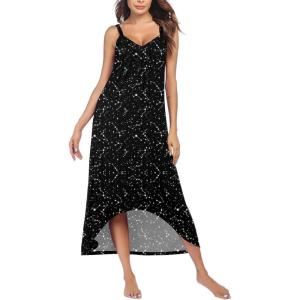 Ekouaer Women’s Sleeveless Long Nightgown Full Slip Nightdress Soft Sleepdress V Neck Nightshirt(Black Star)