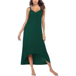 Ekouaer Women’s Sleeveless Long Nightgown Full Slip Nightdress Soft Sleepdress V Neck Nightshirt(Dark Green)