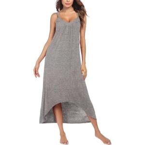 Ekouaer Women’s Sleeveless Long Nightgown Full Slip Nightdress Soft Sleepdress V Neck Nightshirt(Light Gray)