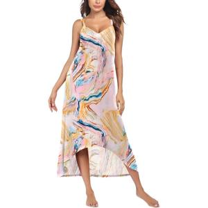 Ekouaer Women’s Sleeveless Long Nightgown Full Slip Nightdress Soft Sleepdress V Neck Nightshirt(Pink Print)