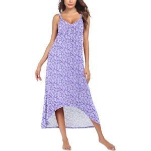 Ekouaer Women’s Sleeveless Long Nightgown Full Slip Nightdress Soft Sleepdress V Neck Nightshirt(Purple Floral)