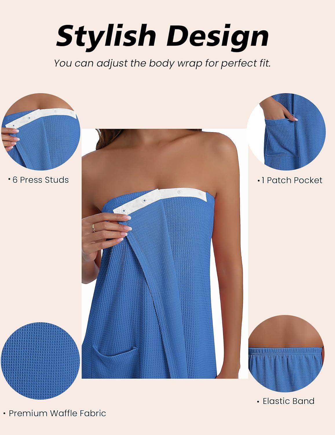imageEkouaer Waffle Robes For Women Bath Wraps Lightweight Knee Length Soft Shower Robe with Pocket SLBlue