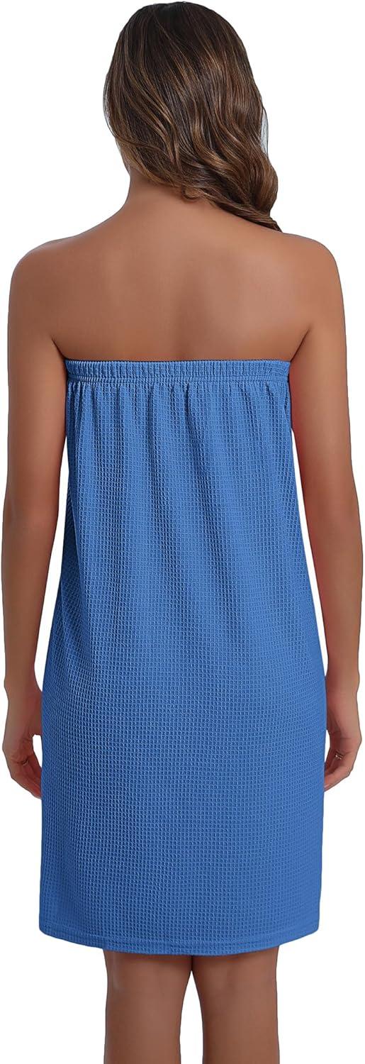 imageEkouaer Waffle Robes For Women Bath Wraps Lightweight Knee Length Soft Shower Robe with Pocket SLBlue