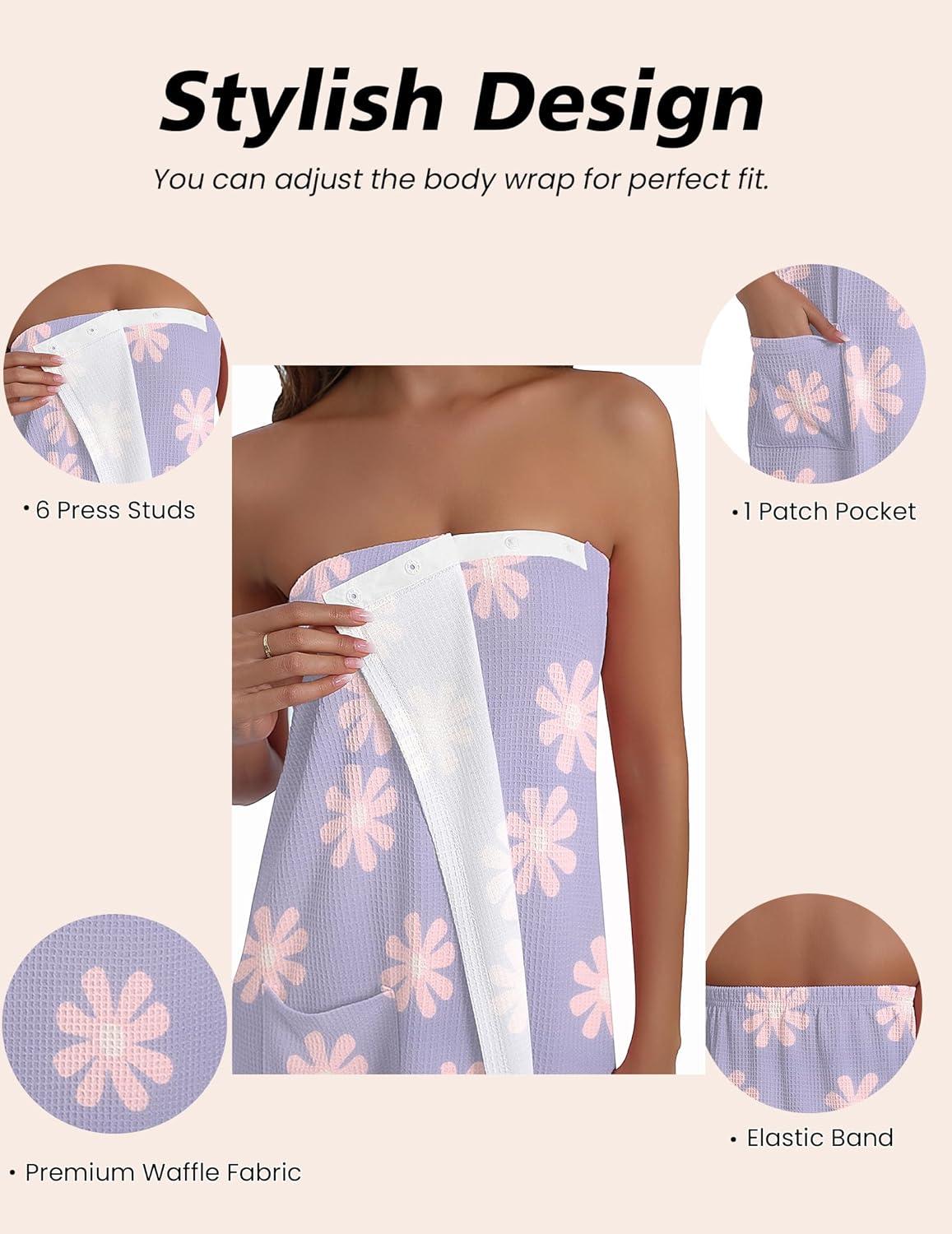 imageEkouaer Waffle Robes For Women Bath Wraps Lightweight Knee Length Soft Shower Robe with Pocket SLFloral Blue
