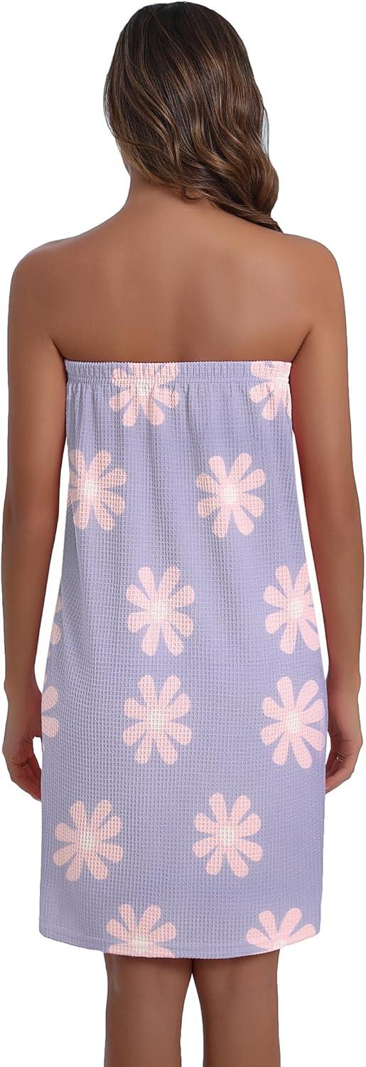 imageEkouaer Waffle Robes For Women Bath Wraps Lightweight Knee Length Soft Shower Robe with Pocket SLFloral Blue