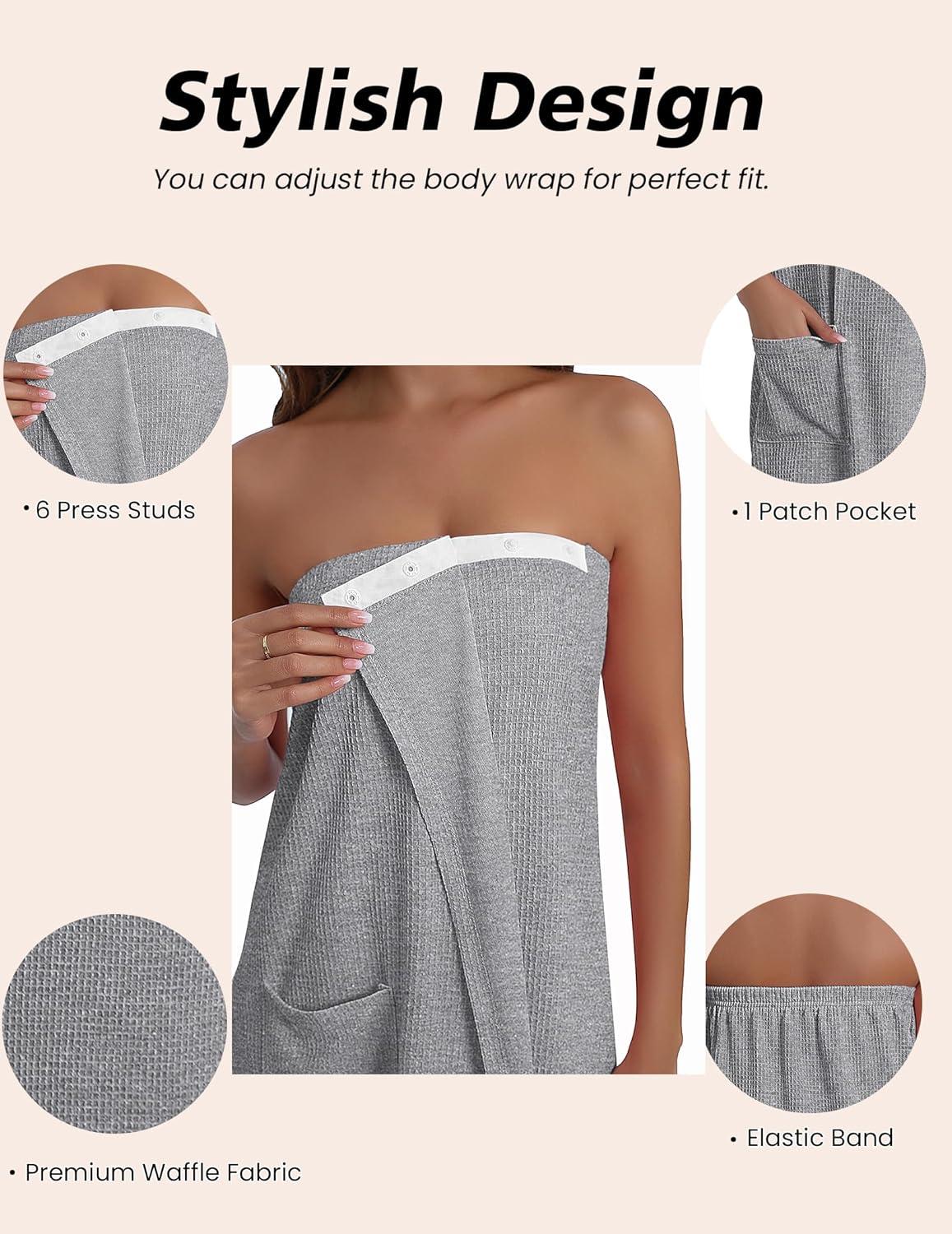 imageEkouaer Waffle Robes For Women Bath Wraps Lightweight Knee Length Soft Shower Robe with Pocket SLGray