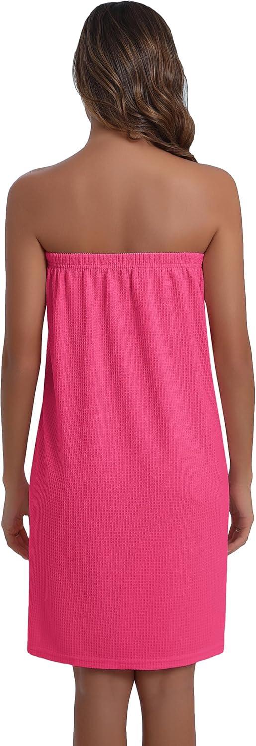 imageEkouaer Waffle Robes For Women Bath Wraps Lightweight Knee Length Soft Shower Robe with Pocket SLHot Pink