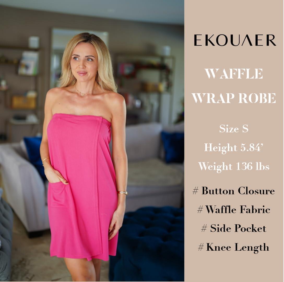 imageEkouaer Waffle Robes For Women Bath Wraps Lightweight Knee Length Soft Shower Robe with Pocket SLHot Pink