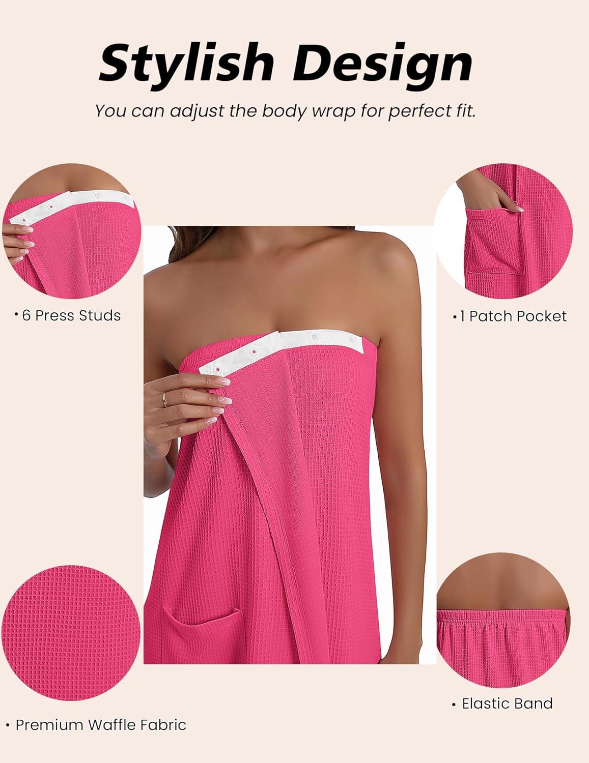 imageEkouaer Waffle Robes For Women Bath Wraps Lightweight Knee Length Soft Shower Robe with Pocket SLHot Pink