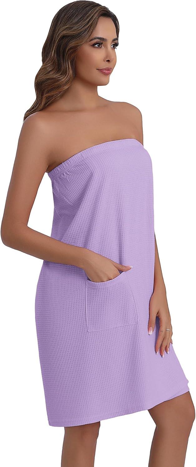 imageEkouaer Waffle Robes For Women Bath Wraps Lightweight Knee Length Soft Shower Robe with Pocket SLLavender