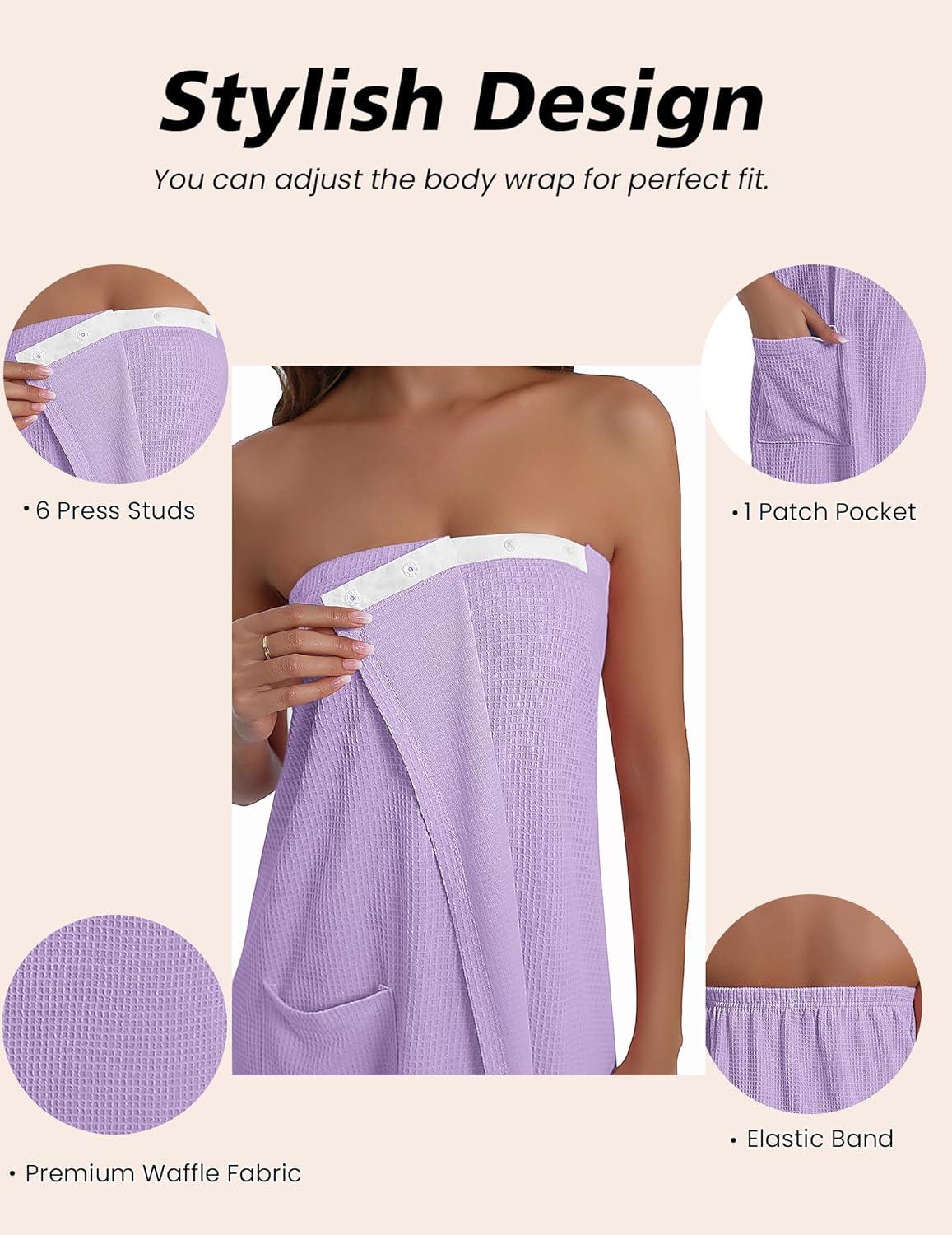 imageEkouaer Waffle Robes For Women Bath Wraps Lightweight Knee Length Soft Shower Robe with Pocket SLLavender