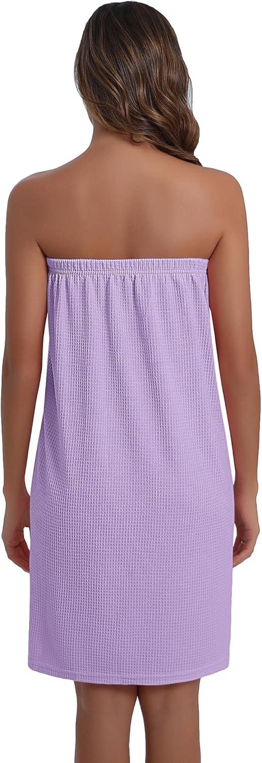 imageEkouaer Waffle Robes For Women Bath Wraps Lightweight Knee Length Soft Shower Robe with Pocket SLLavender