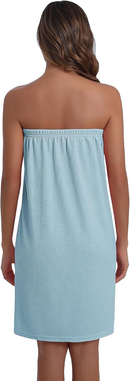 imageEkouaer Waffle Robes For Women Bath Wraps Lightweight Knee Length Soft Shower Robe with Pocket SLLight Blue