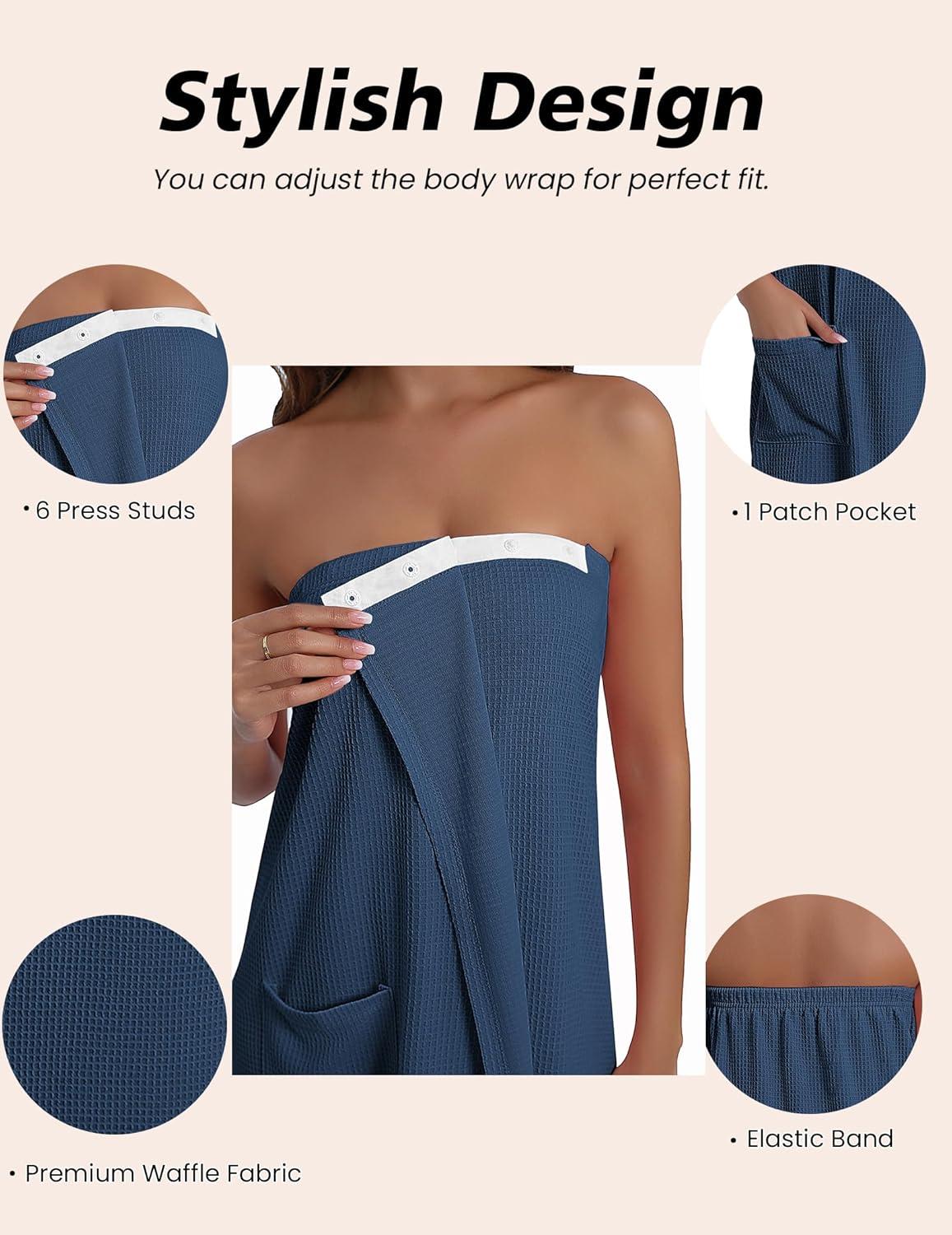 imageEkouaer Waffle Robes For Women Bath Wraps Lightweight Knee Length Soft Shower Robe with Pocket SLNavy Blue
