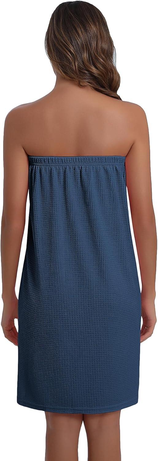 imageEkouaer Waffle Robes For Women Bath Wraps Lightweight Knee Length Soft Shower Robe with Pocket SLNavy Blue