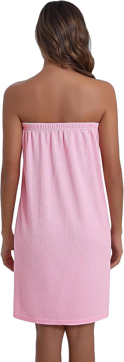 imageEkouaer Waffle Robes For Women Bath Wraps Lightweight Knee Length Soft Shower Robe with Pocket SLPink