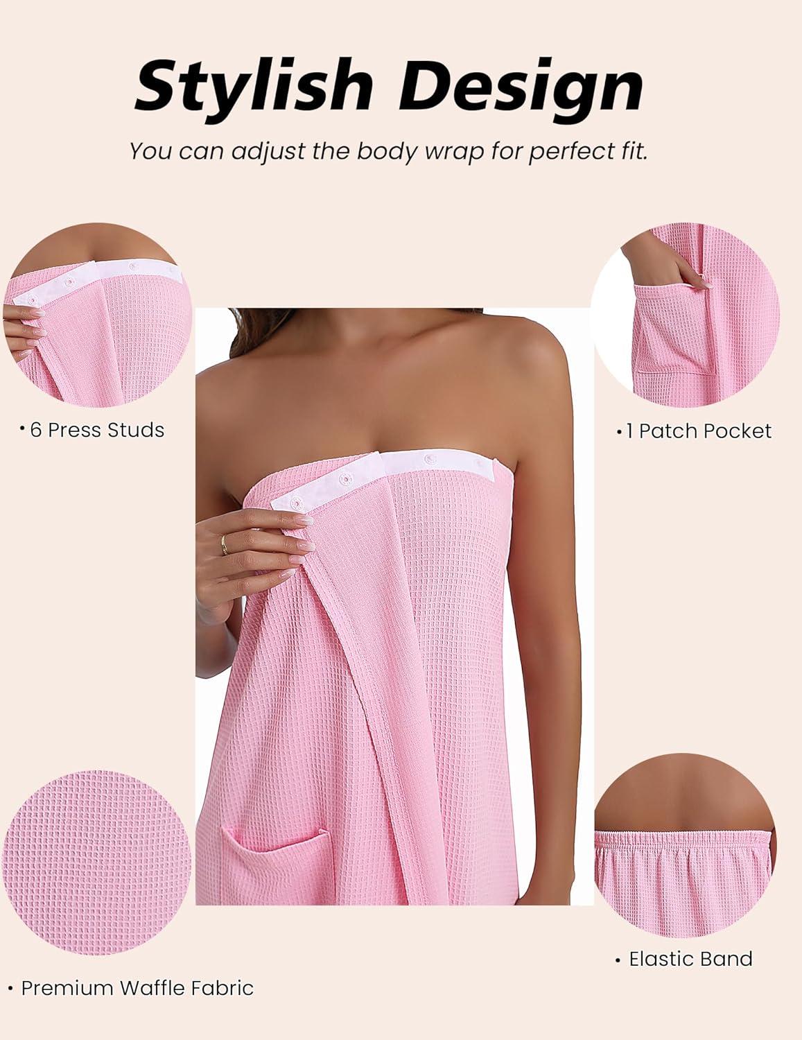 imageEkouaer Waffle Robes For Women Bath Wraps Lightweight Knee Length Soft Shower Robe with Pocket SLPink