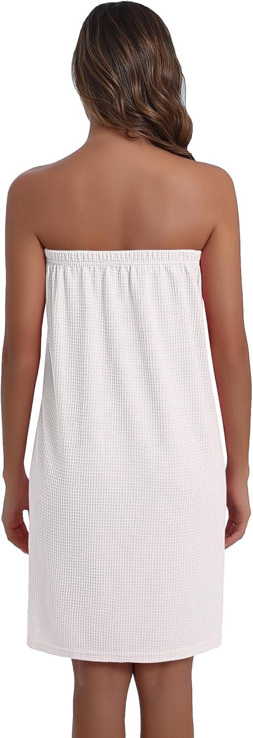 imageEkouaer Waffle Robes For Women Bath Wraps Lightweight Knee Length Soft Shower Robe with Pocket SLWhite