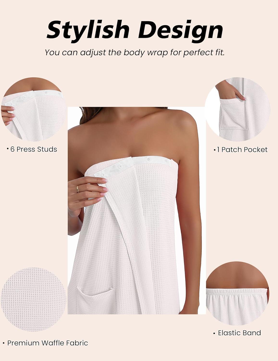 imageEkouaer Waffle Robes For Women Bath Wraps Lightweight Knee Length Soft Shower Robe with Pocket SLWhite