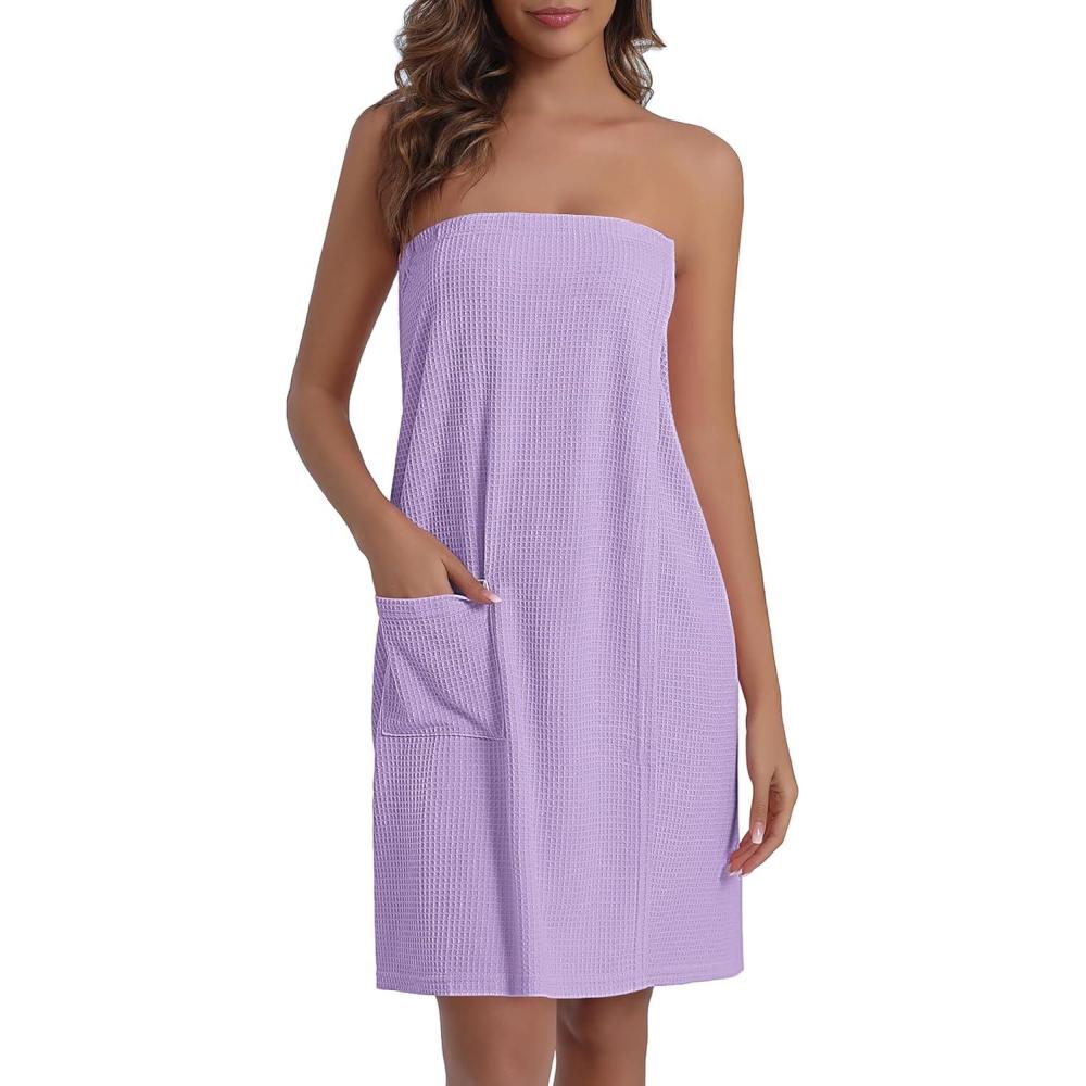 imageEkouaer Waffle Robes For Women Bath Wraps Lightweight Knee Length Soft Shower Robe with Pocket SLLavender