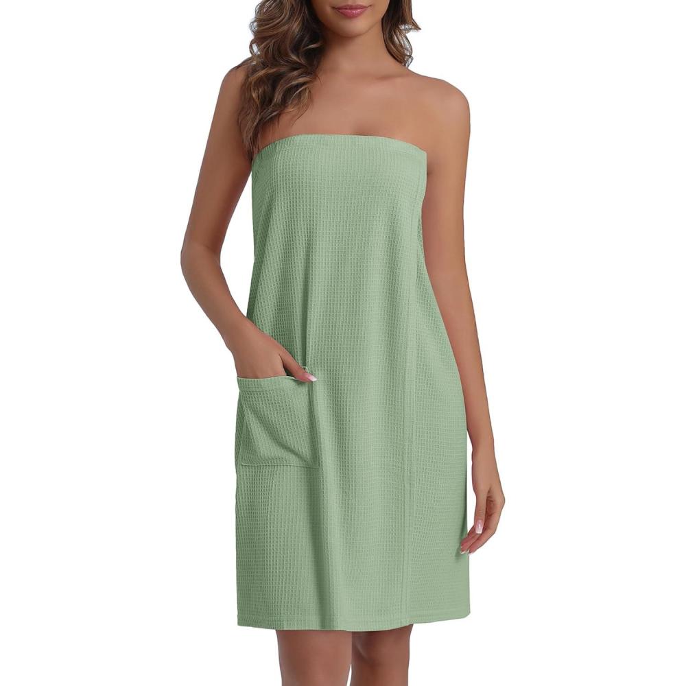 imageEkouaer Waffle Robes For Women Bath Wraps Lightweight Knee Length Soft Shower Robe with Pocket SLMint Green