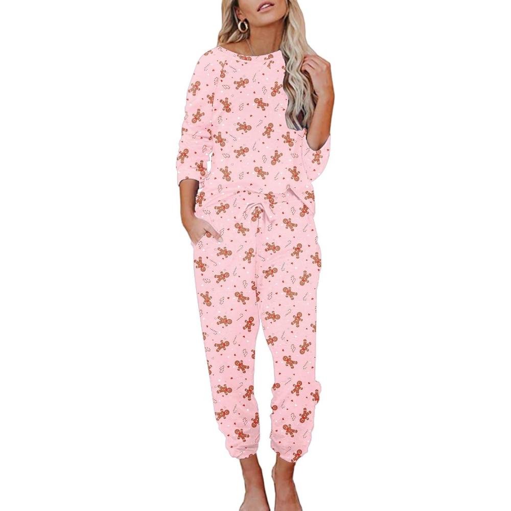 imageEkouaer Womens Pajamas Set Long Sleeve Loungewear Soft Lounge Set Joggers with PocketsPink Doll