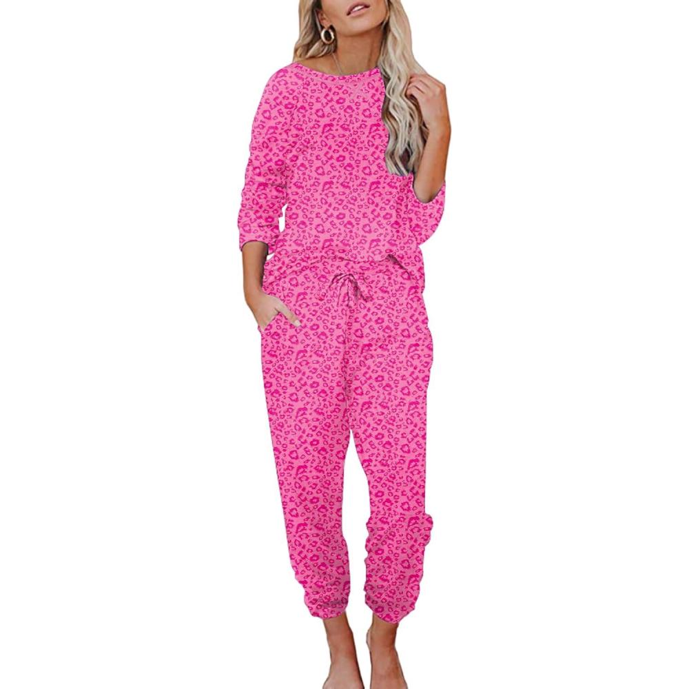 imageEkouaer Womens Pajamas Set Long Sleeve Loungewear Soft Lounge Set Joggers with PocketsRose Leopard