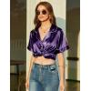 Ekouaer Pajamas for Women Set Silk Satin Pjs Button Down Sleepwear Summer Loungewear Top and Shorts Lounge Set S-XXL(Deep Purple-2)