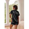 Ekouaer Pajamas for Women Set Silk Satin Pjs Button Down Sleepwear Summer Loungewear Top and Shorts Lounge Set S-XXL(New-black)