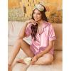 Ekouaer Pajamas for Women Set Silk Satin Pjs Button Down Sleepwear Summer Loungewear Top and Shorts Lounge Set S-XXL(Pink-2)
