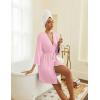 Ekouaer Robes for Women Knee Length Kimono Bathrobe 3/4 Sleeve Sleep Robe Cozy Sleepwear with Pockets S-XXL(Pink)