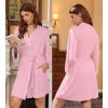 Ekouaer Robes for Women Knee Length Kimono Bathrobe 3/4 Sleeve Sleep Robe Cozy Sleepwear with Pockets S-XXL(Pink)