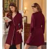 Ekouaer Robes for Women Knee Length Kimono Bathrobe 3/4 Sleeve Sleep Robe Cozy Sleepwear with Pockets S-XXL(Wine Red)