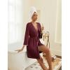 Ekouaer Robes for Women Knee Length Kimono Bathrobe 3/4 Sleeve Sleep Robe Cozy Sleepwear with Pockets S-XXL(Wine Red)