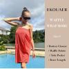 Ekouaer Waffle Robes For Women Bath Wraps Lightweight Knee Length Soft Shower Robe with Pocket S-L(Coral)