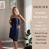 Ekouaer Waffle Robes For Women Bath Wraps Lightweight Knee Length Soft Shower Robe with Pocket S-L(Navy Blue)