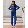 Ekouaer Womens Pajamas Set Long Sleeve Loungewear Soft Lounge Set Joggers with Pockets(Dark Mineral Blue)