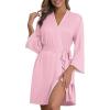 Ekouaer Robes for Women Knee Length Kimono Bathrobe 3/4 Sleeve Sleep Robe Cozy Sleepwear with Pockets S-XXL(Pink)