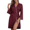 Ekouaer Robes for Women Knee Length Kimono Bathrobe 3/4 Sleeve Sleep Robe Cozy Sleepwear with Pockets S-XXL(Wine Red)
