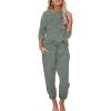 Ekouaer Womens Pajamas Set Long Sleeve Loungewear Soft Lounge Set Joggers with Pockets(Gray Green)
