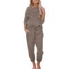 Ekouaer Womens Pajamas Set Long Sleeve Loungewear Soft Lounge Set Joggers with Pockets(Light Brown)