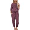 Ekouaer Womens Pajamas Set Long Sleeve Loungewear Soft Lounge Set Joggers with Pockets(Maroon)